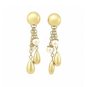 14K Yellow Gold Pearl and Gold Waterfall Dangle Earrings